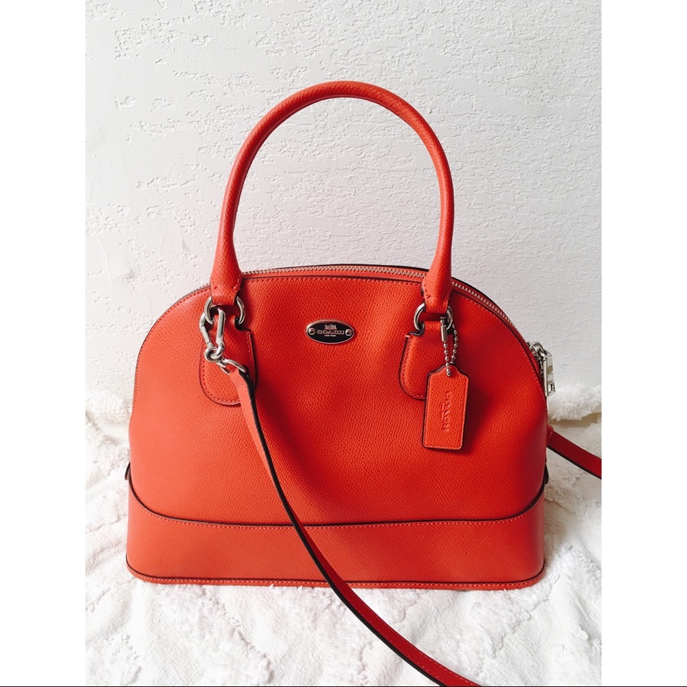 Coach Red Cross-Grain Leather Dome Bag